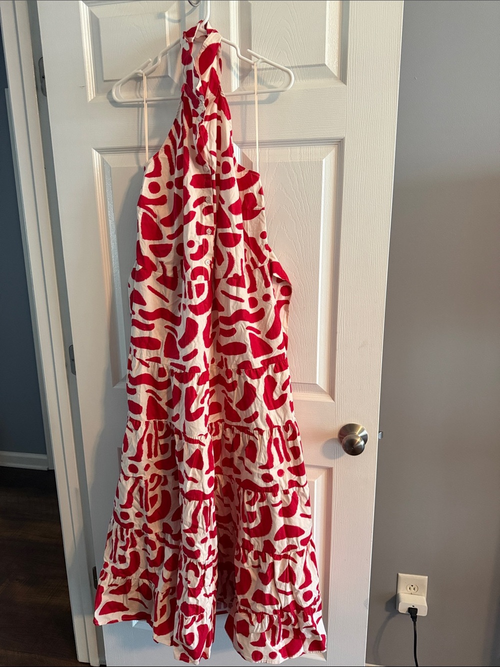 MSK Red and White Halter-Tiered Casual Dress